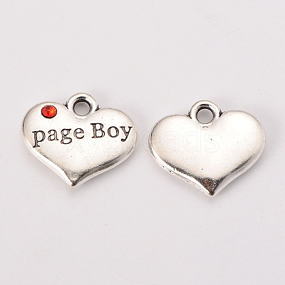 Wedding Theme Antique Silver Tone Tibetan Style Heart with Page Boy Rhinestone Charms X-TIBEP-N005-14C-1
