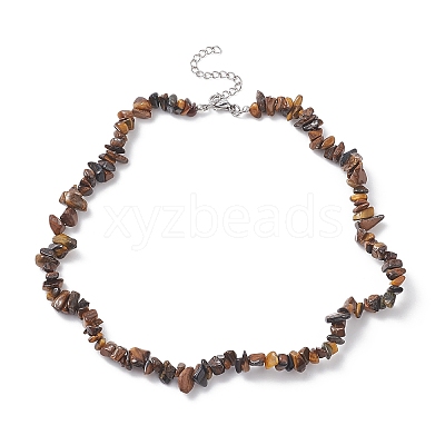Natural Tiger Eye Chip Beaded Necklaces NJEW-JN04275-01-1