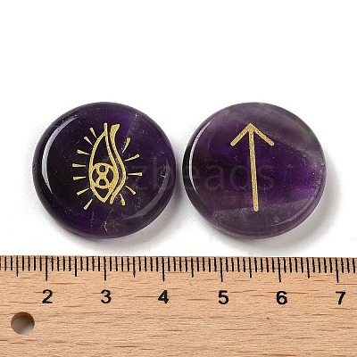 13Pcs Flat Round Natural Amethyst Rune Stones G-K335-08C-1