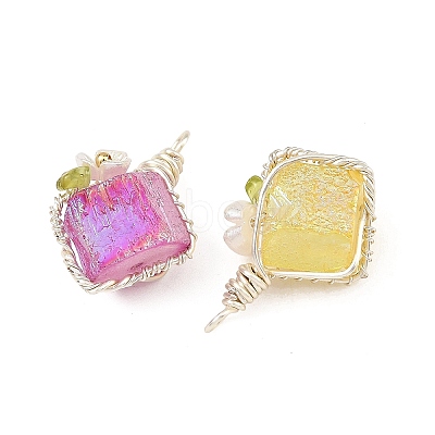 5Pcs 5 Colors Electroplated Natural Quartz Copper Wire Wrapped Pendants PALLOY-TA00453-1