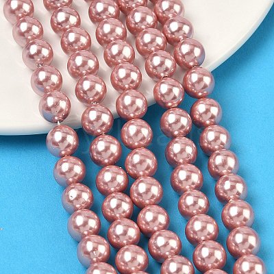 Electroplated Shell Pearl Beads Strands X-BSHE-G041-8mm-05-1
