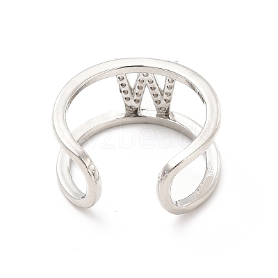 Clear Cubic Zirconia Initial Letter Open Cuff Ring RJEW-A012-01P-W-1