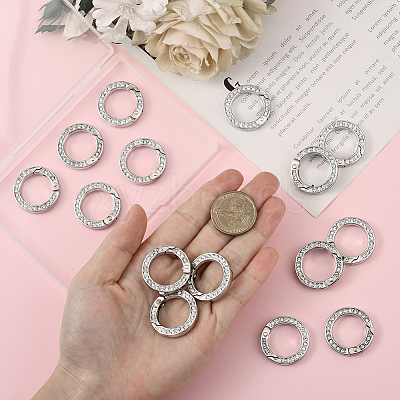 16Pcs Alloy Rhinestone Spring Gate Rings FIND-SP0004-52B-1