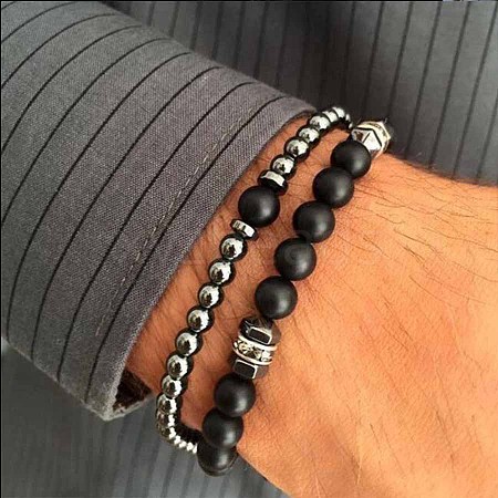 Fashion Retro Black Matte Bracelet Set with Zircon Crown ZZ8347-9-1