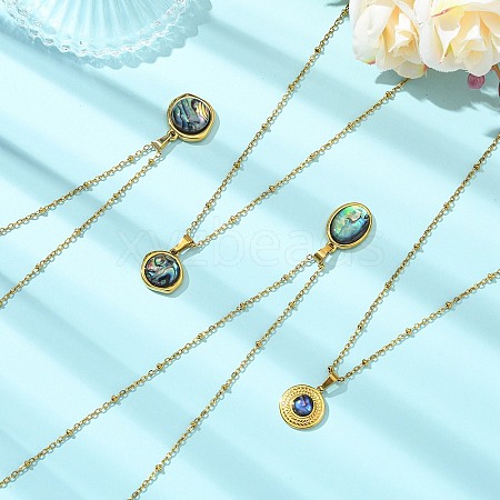 304 Stainless Steel Natural Paua Shell Pendant Satellite Chain Necklaces NJEW-JN06446-01-1