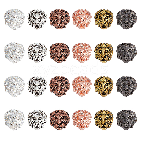 24Pcs 6 Colors Tibetan Style Alloy Lion Head Beads TIBEB-OC0001-01-1