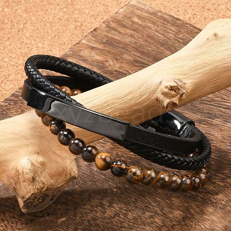 Braided Leather Multi-strand Bracelets for Men BJEW-Z081-16EB-1