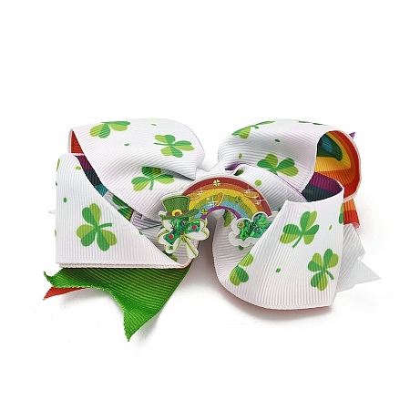 Saint Patrick's Day Bowknot Polyester & Iron Alligator Hair Clips OHAR-H011-02B-1