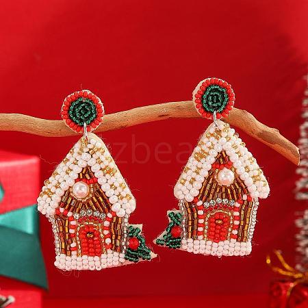 Christmas Style Glass Bead Handmade Dangle Stud Earrings for Women GK0516-1