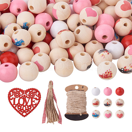 Elecrelive Valentine's Day Wood Beads Jewelry Set DIY Making Kit DIY-EL0001-04-1