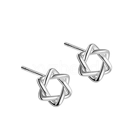 Anti-Tarnish Rhodium Plated Star of David 999 Sterling Silver Stud Earrings for Women EJEW-S215-05P-1