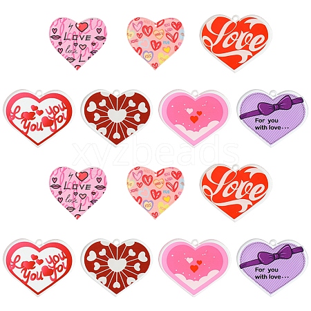 14Pcs 7 Styles Valentine's Day Transparent Acrylic Pendants OACR-FS0001-98-1