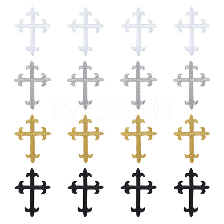 DICOSMETIC 16Pcs 4 Styles Cross Fleury Polyester Embroidery Iron on Applique Patch PATC-DC0001-02-1