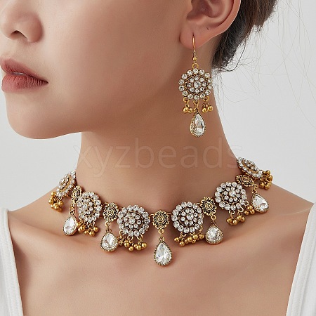 Alloy Rhinestone Bib Necklaces & Dangle Earrings Sets FS-WG6751B-02-1