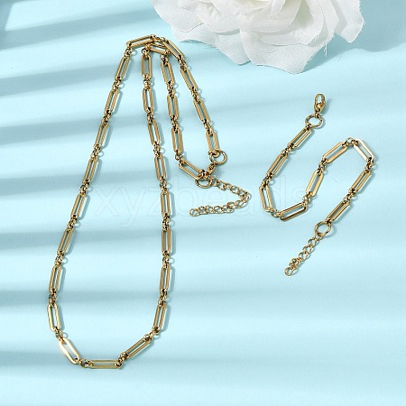 304 Stainless Steel Paperclip Chains Bracelet & Necklace Jewelry Sets SJEW-L199-21G-1