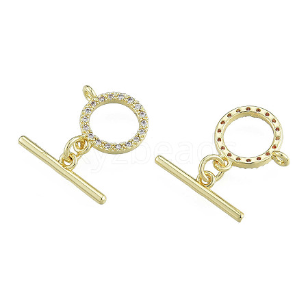 Brass Micro Pave Clear Cubic Zirconia Toggle Clasps KK-N259-22-1