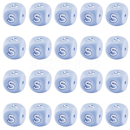 20Pcs Blue Cube Letter Silicone Beads 12x12x12mm Square Dice Alphabet Beads with 2mm Hole Spacer Loose Letter Beads for Bracelet Necklace Jewelry Making JX434S-1