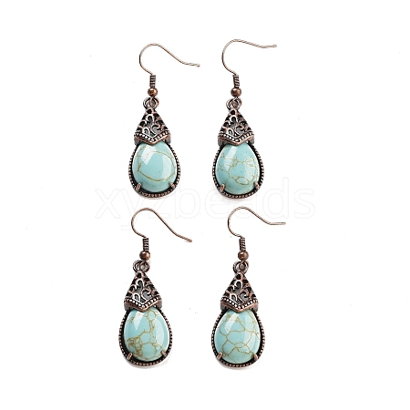 Synthetic Turquoise Teardrop Dangle Earrings EJEW-B055-01R-25-1