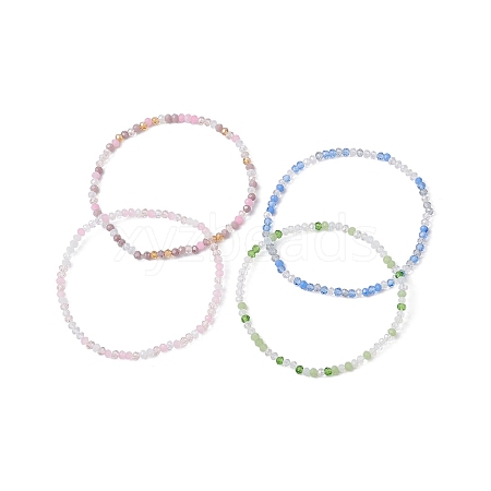 4Pcs 4 Color Glass Round Beaded Stretch Bracelets Set BJEW-JB09701-S-1