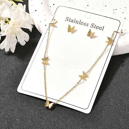 Butterfly 304 Stainless Steel Necklaces & Stud Earring Set for Women SJEW-C007-07G-1