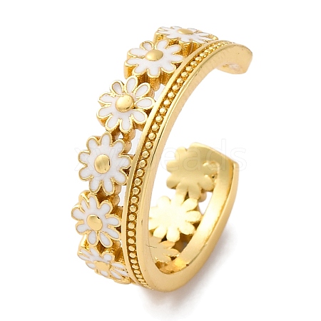 Rack Plating Flower Brass Enamel Open Cuff Rings for Women RJEW-S242-09G-B-1