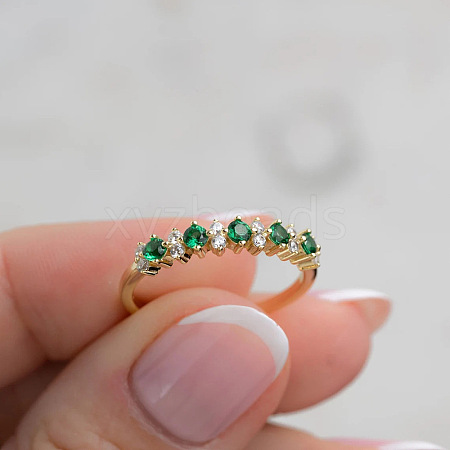 925 Sterling Silver Micro Pave Green Cubic Zirconia Finger Rings FS-WG746A1-05-1
