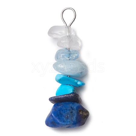 Gradient Color Natural Quartz Crystal & Natural Aquamarine & Natural Lapis Lazuli & Synthetic Turquoise Chip Beaded Pendants PALLOY-JF02790-02-1