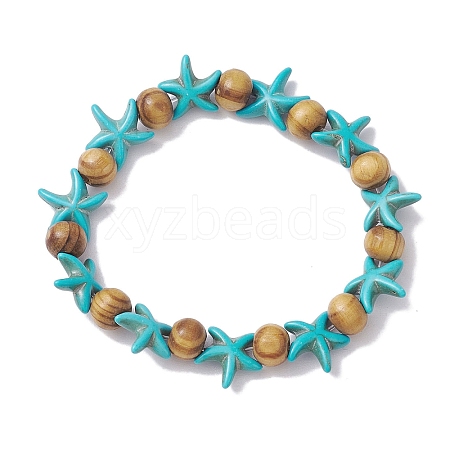 Beach Starfish Dye Synthetic Turquoise Beaded Stretch Barcelets BJEW-JB10293-01-1