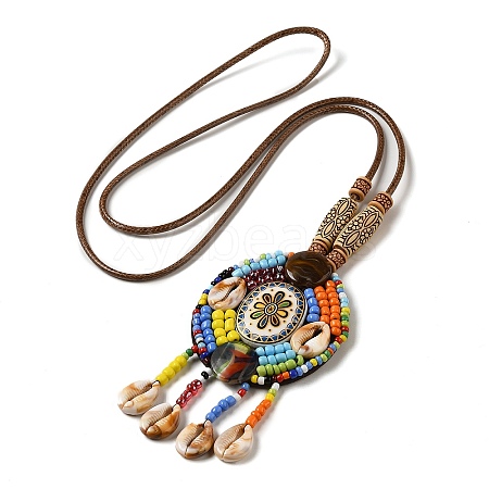 Bohemian Seashell Hemp Rope Necklace with Tassel Pendant for Women DK8387-1-1