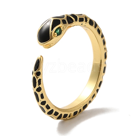 Rack Plating Snake Brass Micro Pave Cubic Zirconia Cuff Ring RJEW-C107-01G-1