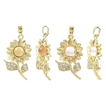 2Pcs 2 Colors Brass Micro Pave Cubic Zirconia with Resin Pendants KK-YW0004-47-1