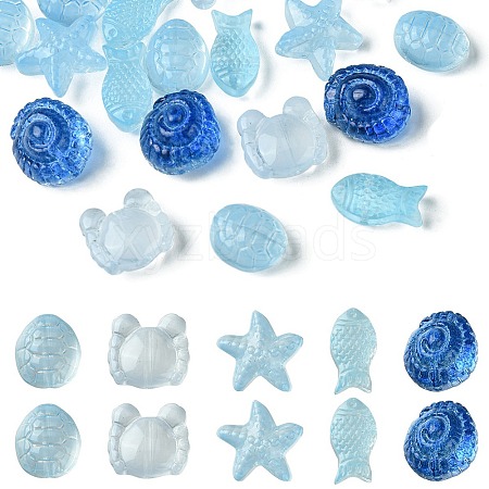 25Pcs 5 Style Ocean Themed Transparent Glass Beads Sets GLAA-YW0003-40D-1