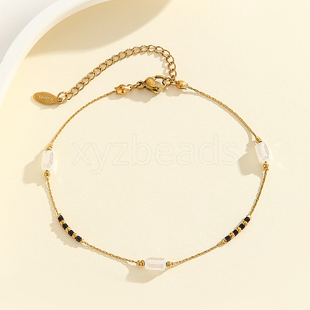 304 Stainless Steel with Glass Column Bead Anklets FS-WGCFE90-07-1