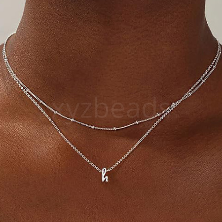 Brass Double Layer Small Letter Pendant Necklaces for Women WG025FC-38-1