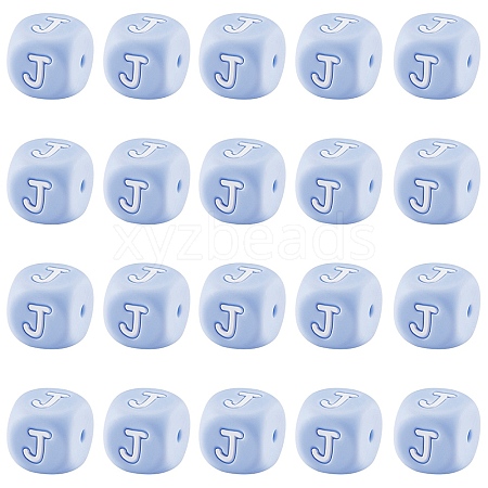 20Pcs Blue Cube Letter Silicone Beads 12x12x12mm Square Dice Alphabet Beads with 2mm Hole Spacer Loose Letter Beads for Bracelet Necklace Jewelry Making JX434J-1