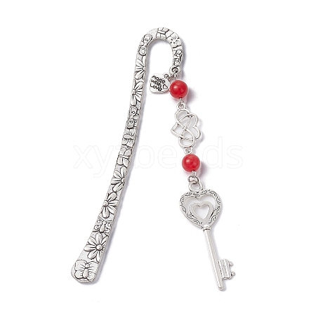Mother's Day Key & Infinity Love Heart Pendant Bookmark with Synthetic Turquoise AJEW-JK00259-02-1