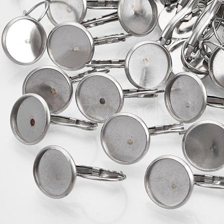 Tarnish Resistant Flat Round Tray Smooth Surface 304 Stainless Steel Leverback Earring Findings X-STAS-R065-66-1