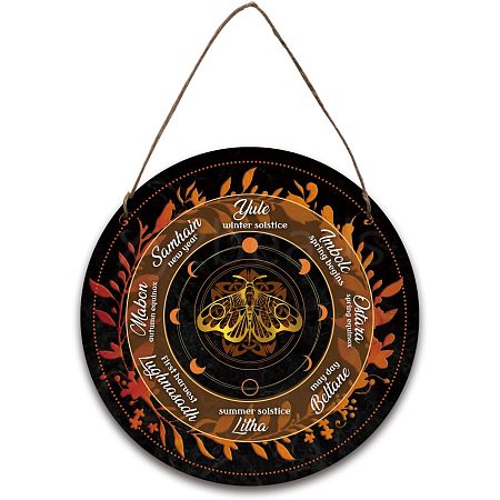 Artsy Woodsy Wheel of the Year Wood Witch Calendar Hanging Wall Decorations HJEW-WH0027-024-1