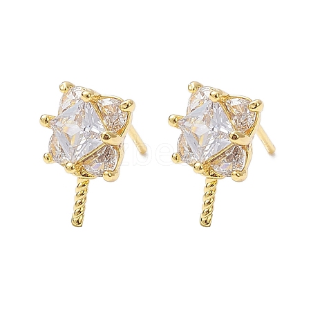 Rack Plating Brass Micro Pave Cubic Zirconia Studs Earrings Fiinding KK-K360-29G-1