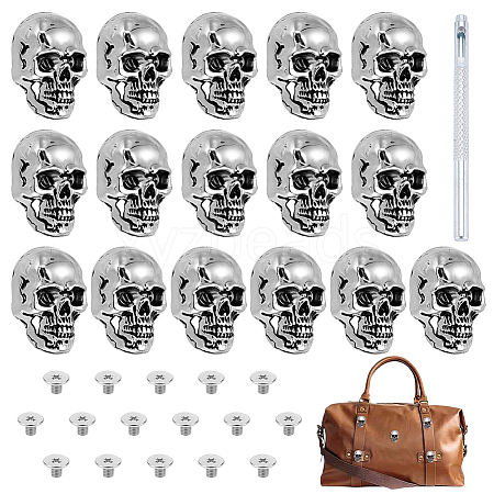 16 Bags Tibetan Style Skull Alloy Decorative Rivets DIY-DR0007-75AS-1