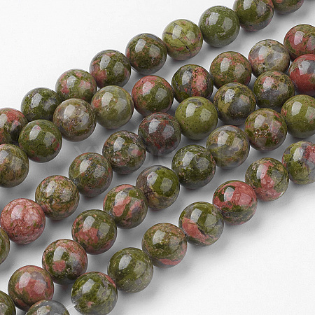 Natural Unakite Bead Strands G-G735-67-10mm-1
