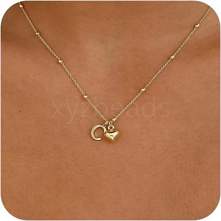 Brass Initial and Heart Pendant Necklaces for Women FS-WG01F32-03-1