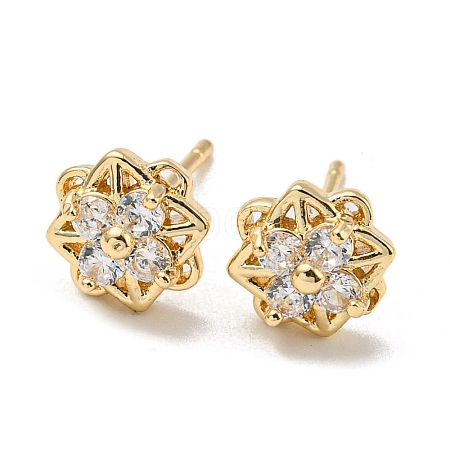 Brass with Clear Cubic Zirconia Stud Earrings EJEW-B035-01KCG-1