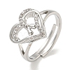 Heart with Letter Rack Plating Brass Micro Pave Clear Cubic Zirconia Adjustable Rings for Women RJEW-I105-01P-A-1