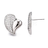 Left and Right Heart Brass Pave Clear Cubic Zirconia Stud Earrings EJEW-M258-040P-3