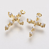 Brass Micro Pave Cubic Zirconia Tiny Cross Charms ZIRC-G133-07G-1