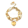 304 Stainless Steel Heart Charm Bracelets BJEW-F499-01G-2