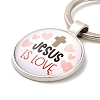 I Love Jesus Symbol Glass Pendant Keychain with Alloy Jesus Fish Charm KEYC-G058-01C-2