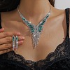 Rhinestone Butterfly Tassel Pendant Necklace & Horse Eye Tassel Stud Earrings Sets for Women WGCD1FC-01-1