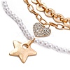 Alloy & Plastic Pearl 3 Layer Necklaces for Women NJEW-U013-03G-3